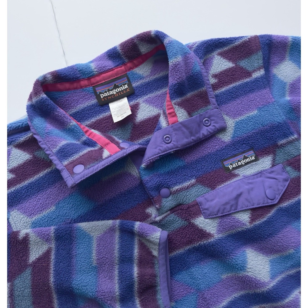 VTG Patagonia Women's Synchilla Snap Fleece Pullover Aztec Purple Jacket Size XS
